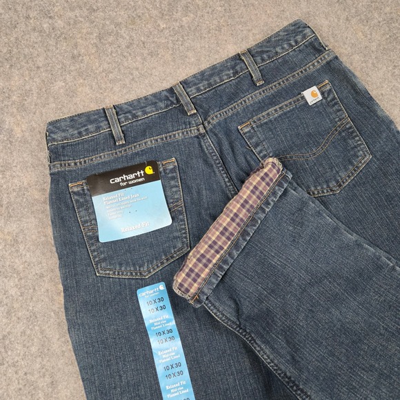 Carhartt Denim - Carhartt Flannel Lined Jeans Womens 10 Blue Denim Relaxed Fit Straight Leg NEW